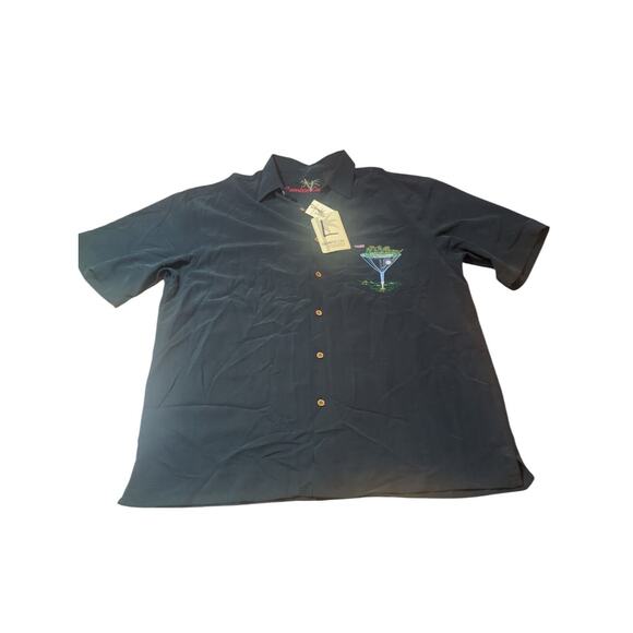Mens LARGE Black Bamboo Cay hawaiian embroidered shirt 19th HOLE PAR & BAR NEW - Picture 4 of 6